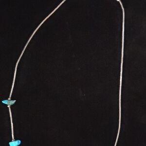 Vintage Navajo Turquoise Nugget Liquid Silver Necklace w/ Screw Closure